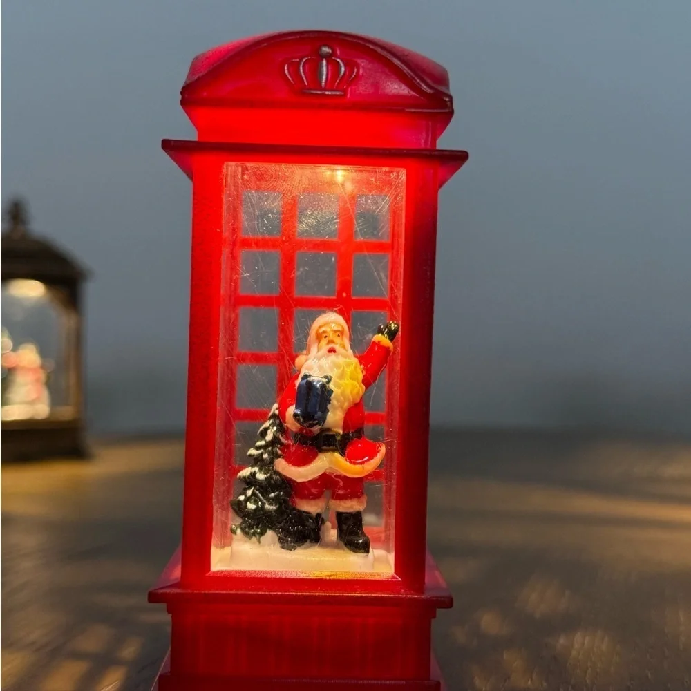 Christmas LED Santa Phone Booth Lantern | Mini Holiday Decor Light